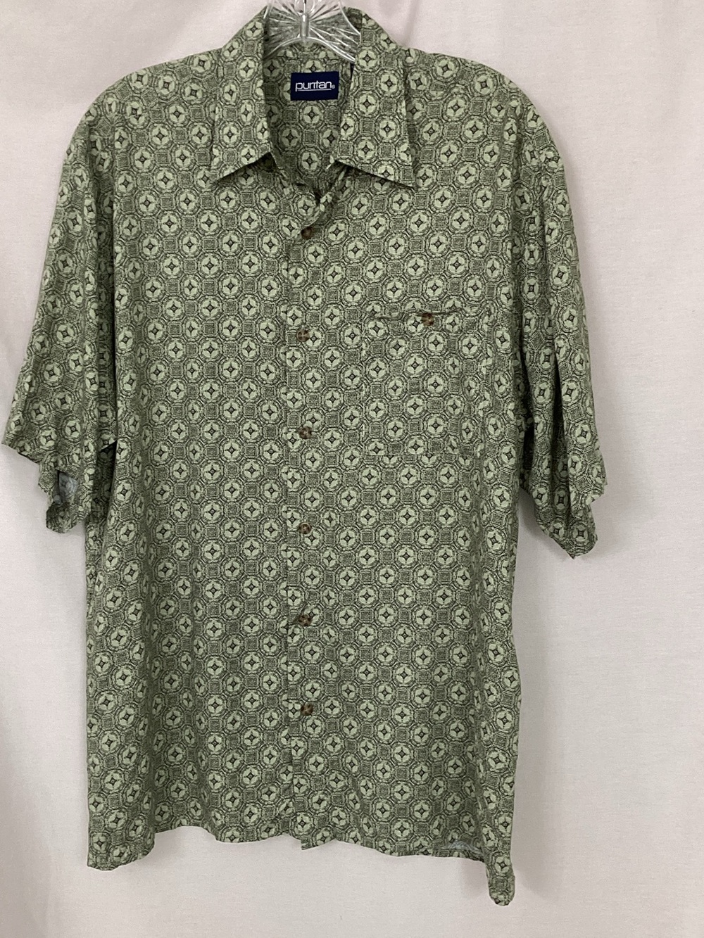 Puritan Light Green Geometric Short-Sleeve Button-Down Shirt
